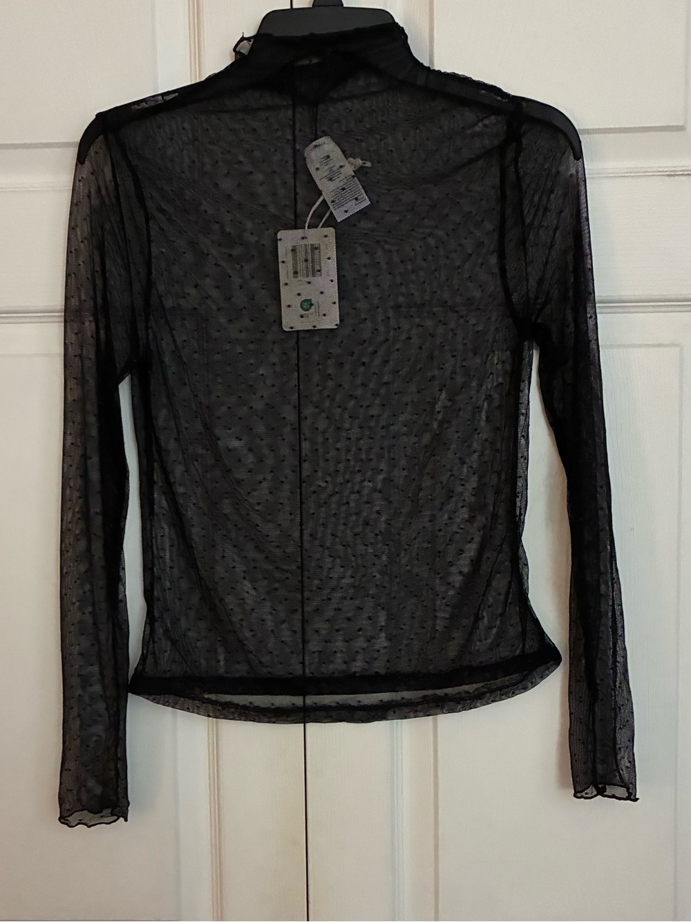 Sheer Black Dot Mesh Long Sleeve Top